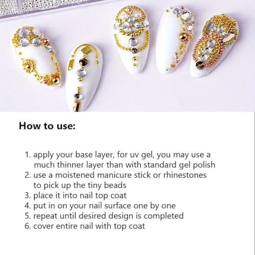 Bellecrey Gold Nail Beads Caviar Mini Steel Charms Assorted Sizes 12 Grids