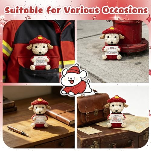 Handmade Crochet Firefighter Dog Gift for Men - Inspirational Decor