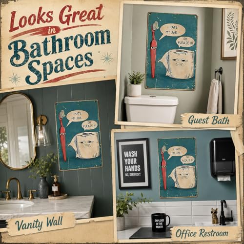 Funny Bathroom Metal Sign - Blue Toothbrush Humor Wall Art 8x12