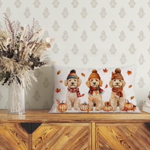 NUTEEN Fall Poodle Throw Pillow Cover 12x20 Inch Autumn Dog Decor