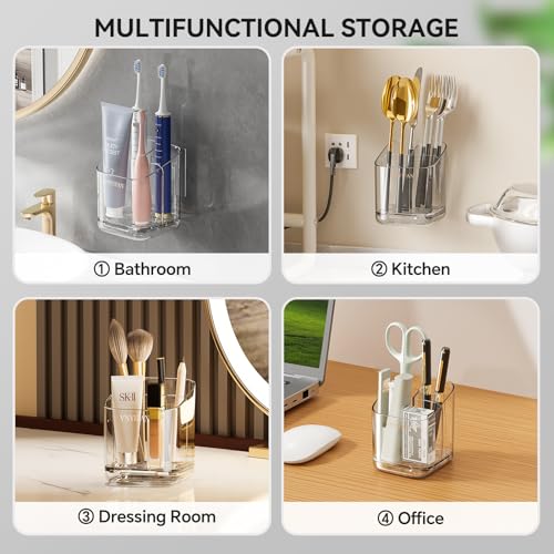 3-Slot Detachable Toothbrush Holder - Clear Wall-Mounted Bathroom Organizer