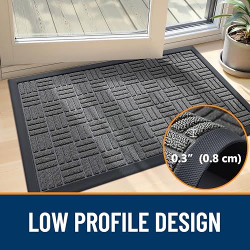OLANLY Heavy-Duty Front Door Mat, Grey Maze Pattern 29.5 x 17 Inch