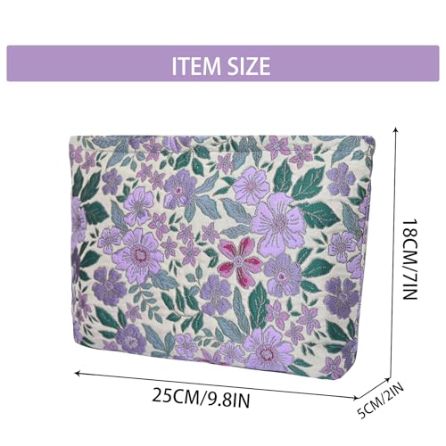 KeYaMee Large Floral Travel Cosmetic Bag & Toiletry Pouch Purple