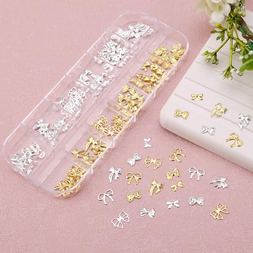 3D Alloy Bow Nail Charms Gold and Silver Bowknot Jewels for Manicure Art