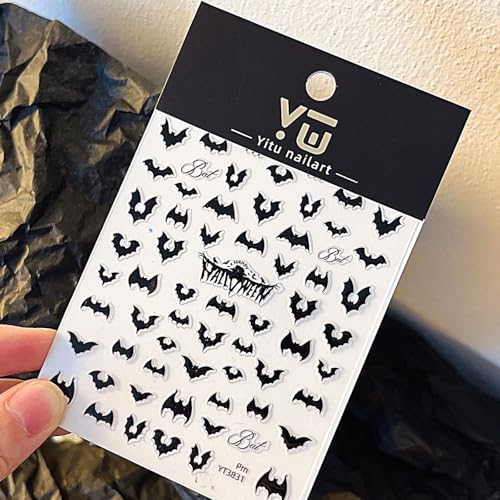 Black Bat Halloween Nail Stickers Self-Adhesive Gothic Nail Decals