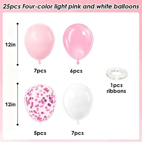 Light Pink & White Balloons - 12 Inch Confetti Balloons for Wedding, Bridal & Baby Showers