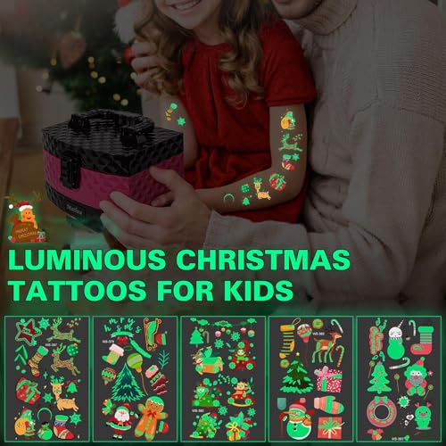 CHAWONER Luminous Christmas Temporary Tattoos for Kids, 120 Pcs Glow in the Dark Party Favors