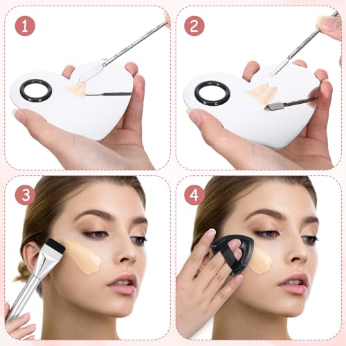 Makeup Mixing Palette Set with Foundation Brush and Spatula Stainless Steel