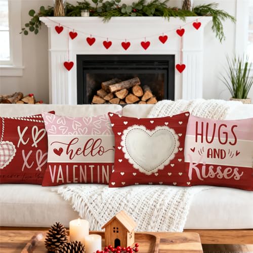 NIGHTWISH Valentine's Day Pillow Covers 18x18 Set of 4 - Love Heart Design