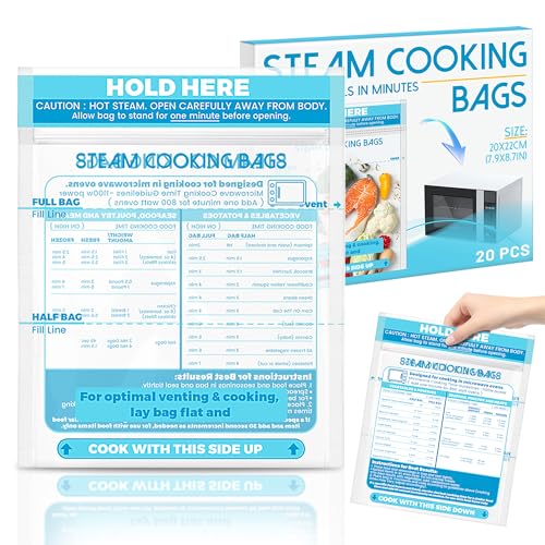 USEAMIE Microwave Steam Cooking Bags - 20 Pcs Zipper Steamer Pouches