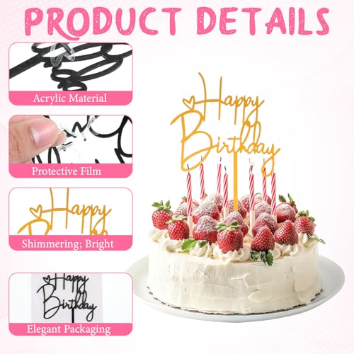 4pcs Pink Birthday Cake Toppers - Acrylic Decorations for Parties