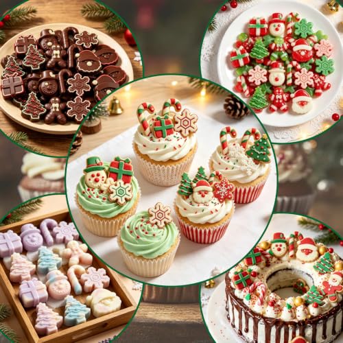 Christmas Silicone Molds 2PCS - Santa, Christmas Tree, Snowman & Gingerbread Design - 14 Cavity Candy & Cookie Molds - Variation 1-2pcs