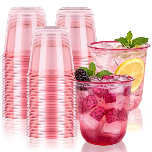 50 Pack 12oz Pink Plastic Cups - Disposable Party Drinkware