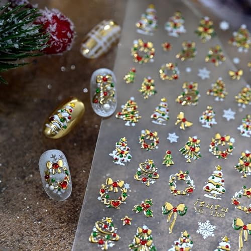 5D Embossed Christmas Nail Stickers Self-Adhesive Xmas Decals