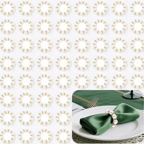 Pearl Napkin Rings Set of 200 with Gold Rhinestones - Elegant Table Decor