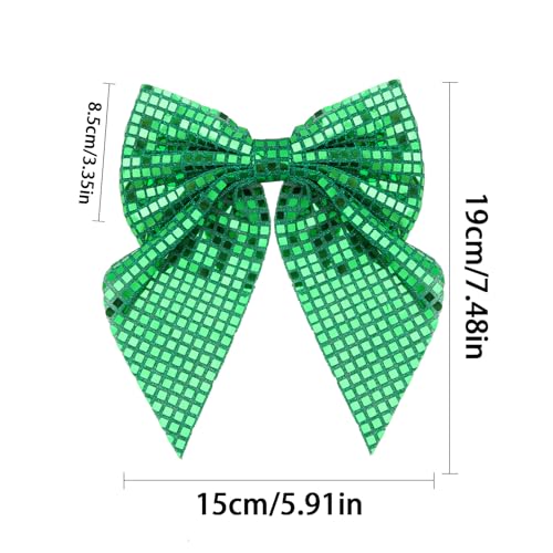 Christmas Glitter Disco Hair Bow Green 7 Inch Large Holiday Hair Bow