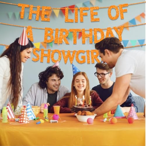Orange Glitter Showgirl Birthday Banner for Women & Girls