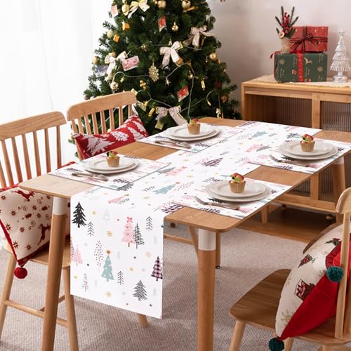 Pink Christmas Tree Placemats Set of 4 - 12x18 Inches Holiday Table Decor