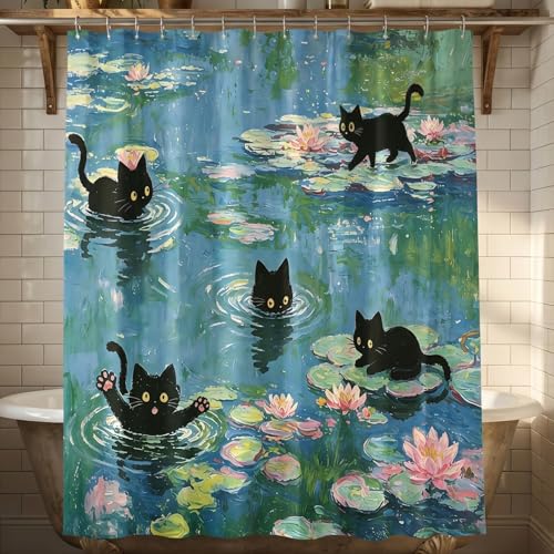Artistic Cat Shower Curtain - 71x71 Inch Waterproof Fabric
