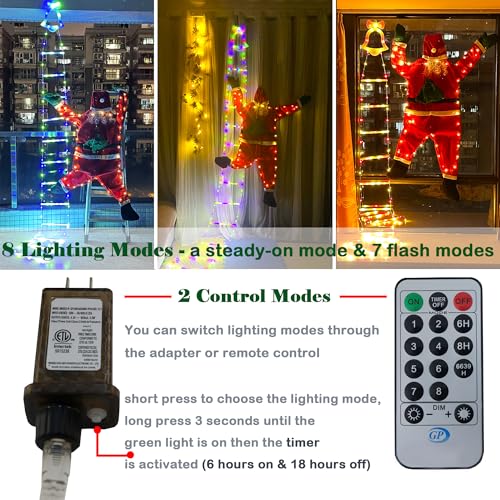 10ft LED Christmas Rope Ladder Light with 5.6ft Hanging Santa Indoor Outdoor Decor