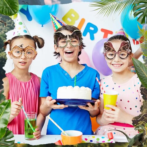 SiliFine 24 Pcs Realistic Dinosaur Glasses Bulk Birthday Party Decor - Dinosaur Themed Photo Props & Hanging Decorations