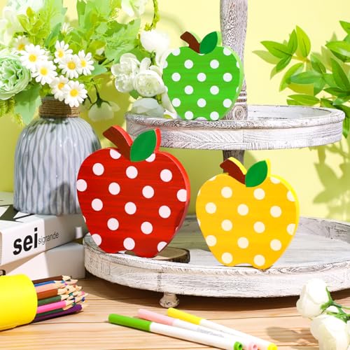 Wooden Apple Table Signs - 3-Piece Retro Back to School Decor Set