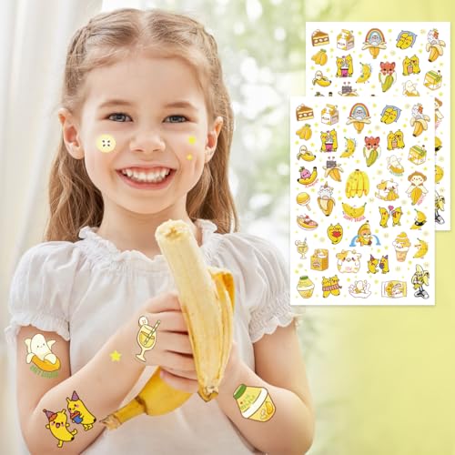 Cute Banana Temporary Tattoos 96 Pcs Waterproof Kids Party Favors