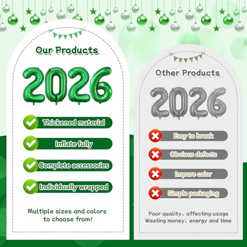Green Jumbo 40-Inch 2026 Graduation & New Year Balloons