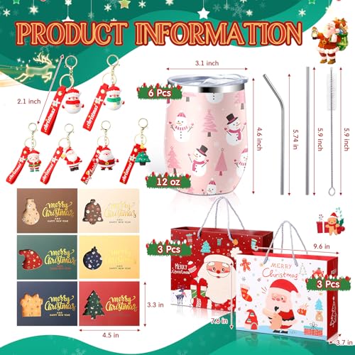 Funny Christmas Gift Set for Coworkers - 6 Sets with Wine Tumblers, Keychains & Cards