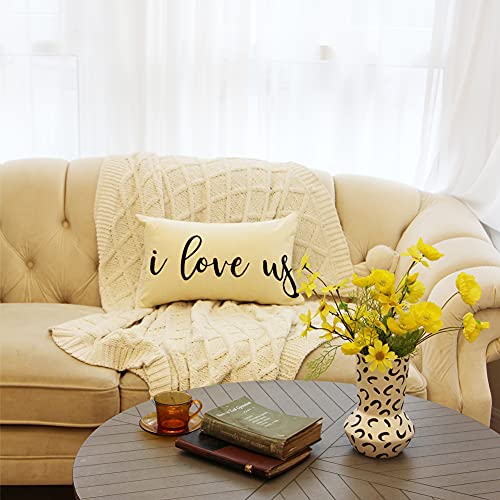 Ogiselestyle Farmhouse 12x20 inch I Love Us Quote Lumbar Pillow Cover, Decorative Linen Cushion Case for Sofa & Home - Pack of 1