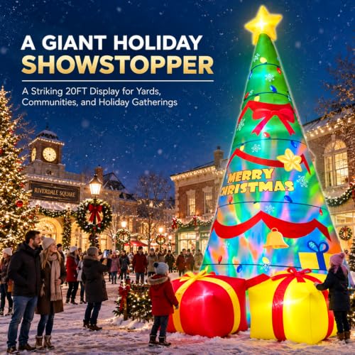 20 FT Giant Inflatable Christmas Tree with Rotating Lights for Outdoor Yard Decor
