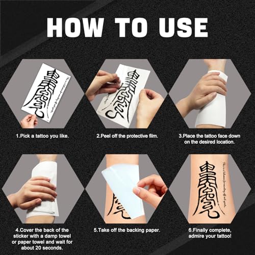 CUTELIILI Chinese Character Temporary Tattoos - 15 Sheets Waterproof Black Letter Word Fake Tattoos
