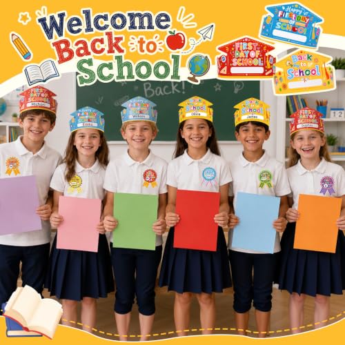 24 Sets First Day of School DIY Paper Crowns with Stickers for Kids