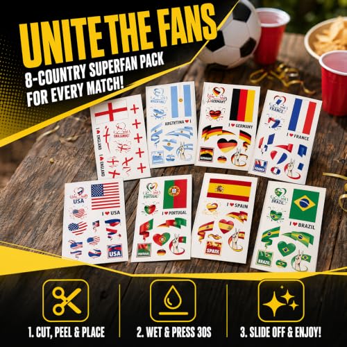 World Cup 2026 England Temporary Soccer Tattoos 10-Pack Waterproof