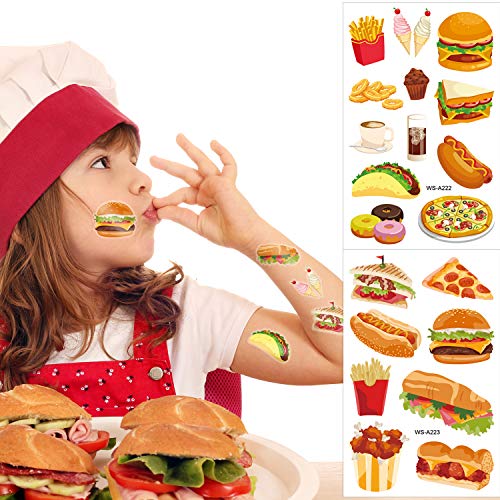 Konsait Fast Food Temporary Tattoos for Kids, 10 Sheets Waterproof Fake Tattoo Stickers for Birthday Party Favors