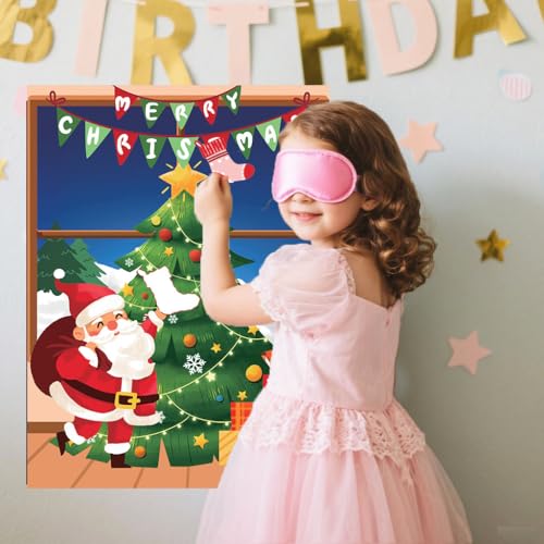 Pin the Christmas Stockings on the Tree Game with Stickers & Blindfolds