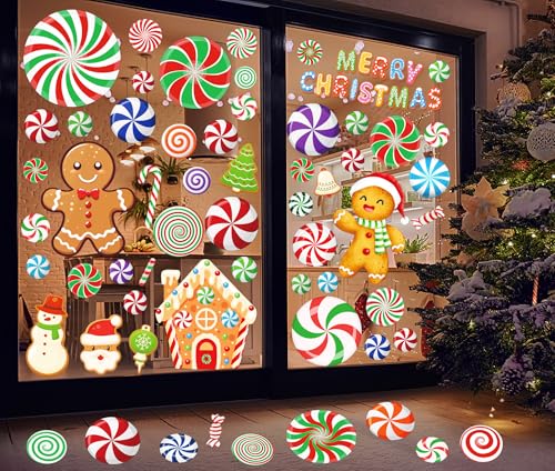 Christmas Candy Window Decals & Stickers - Holiday Holiday Decorations for Glass & Walls