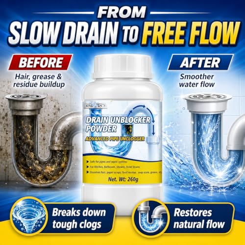 Lubynia Powerful Drain Clog Remover Powder, 260g Fast-Acting Pipe Cleaner