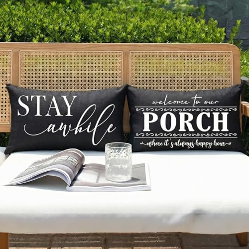 JOJOGOGO Stay Awhile Outdoor Lumbar Pillow Covers, Waterproof 12x20, Set of 2