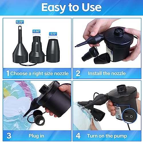 KAR4KLEANER Electric Air Pump for Inflatables - 110V AC/12V DC with 3 Nozzles