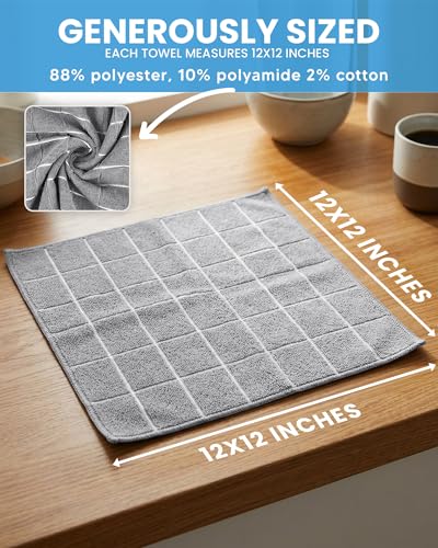 Utopia Towels 12-Pack Microfiber Washcloths, 12x12 Inch Grey Face Towels