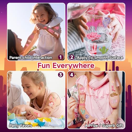 EMOME 20 Sheets Cowgirl Temporary Tattoos for Kids Rodeo Party Favors