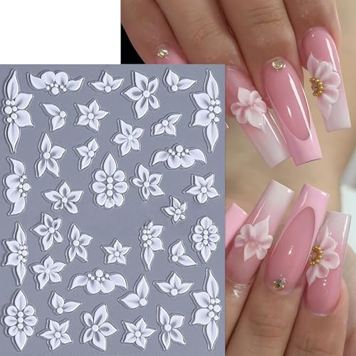 Quezadyl 6 Sheets 5D Embossed Floral Nail Stickers Colorful Flower Art Decals