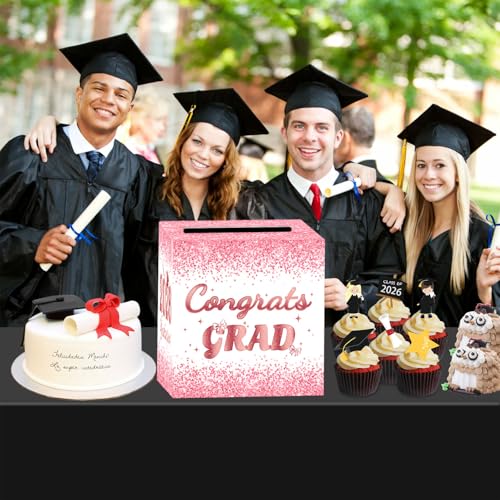 2026 Pink Graduation Card Box - Gift Card & Keepsake Holder