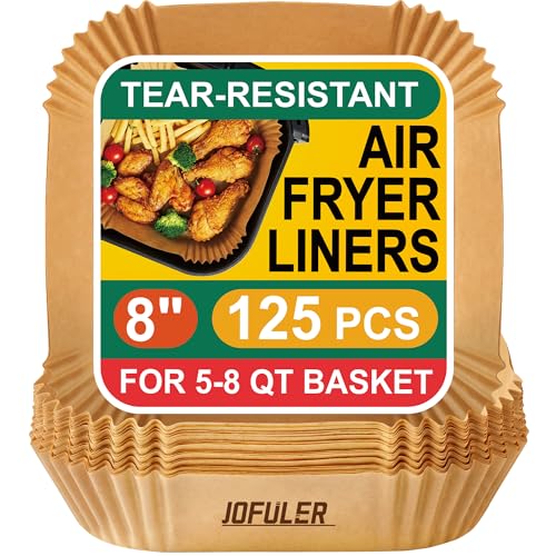 Jofuler 8-Inch Disposable Air Fryer Liners 125 Pcs for 5-8 QT Square Basket