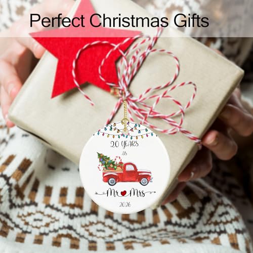 5 Year Anniversary Ornament 2026 - Mr & Mrs Gift, Ceramic Decor, Double-Sided, Gold String
