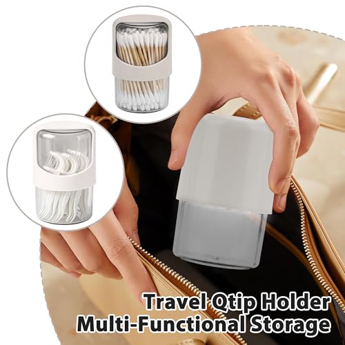 ReignSword 2-Pack Off-White & Light Gray Qtip Dispensers with Rotating Lid, Clear Bathroom Cotton Swab Holders