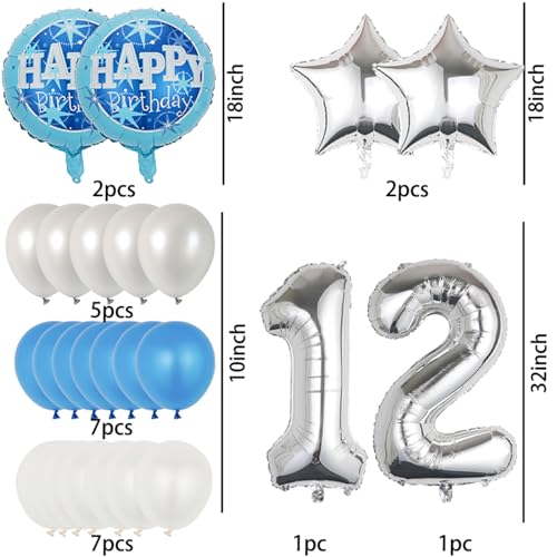 12th Birthday Decorations - 25 Pcs Silver Balloons Set