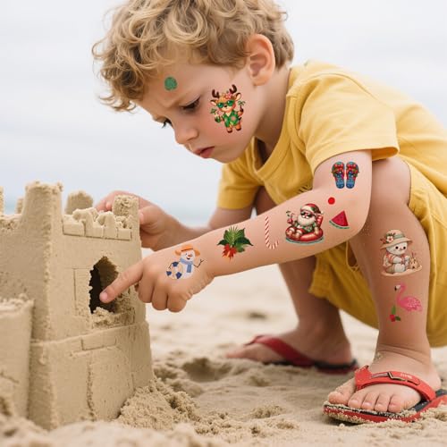 INCOK Summer Christmas Temporary Tattoos 200+ Designs Party Favors