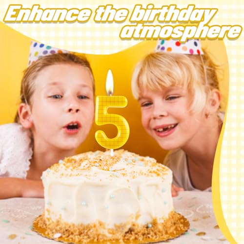Number 1 Yellow Grid Toy Inspire Birthday Candle Cartoon Cake Topper